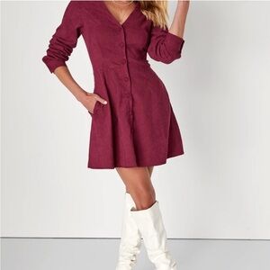 Lulu's Everyday Adoration Plum Purple Corduroy Mini Dress With Pockets